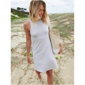 Athleta Santorini High Neck Mix Stripe Dress, Stripe Grey  Size M TALL NWOT
